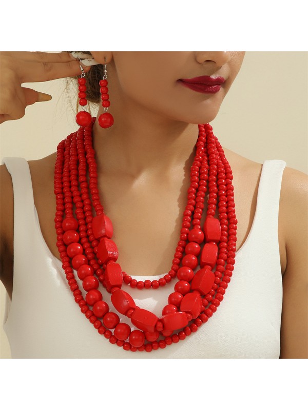 LESENA OGRLICA-rdeča +uhani