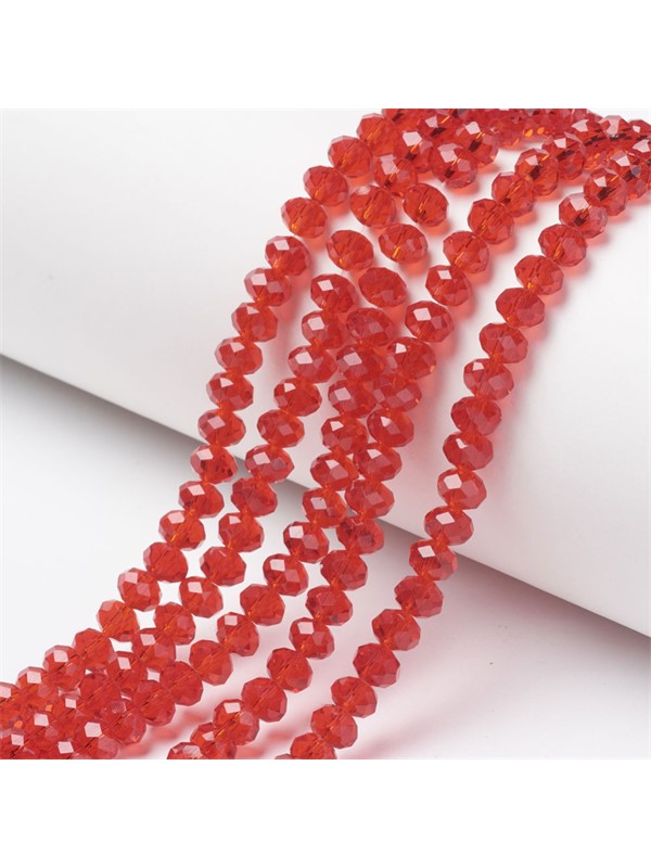 Brušene steklene perle Rondelle – rdeče, 6x5mm